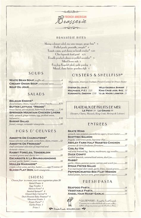 French American Brasserie Updates Menu | Downtown Atlanta, GA