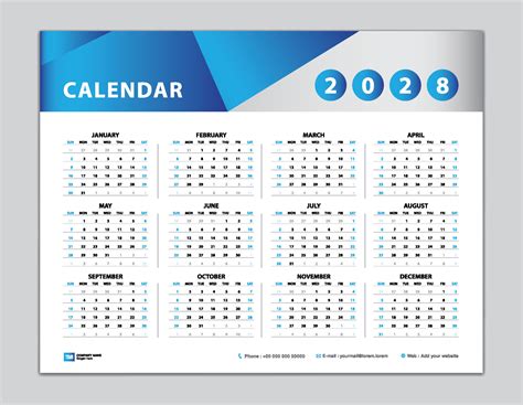 plantilla de calendario 2028, diseño de calendario de escritorio 2028 ...