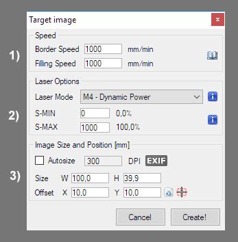 Target Image Size And Options - LaserGRBL