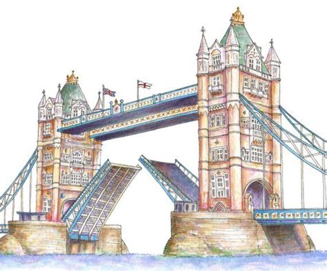 Illustrated Art Print of the Tower Bridge of London. Beautiful quality piece of wall art. Comes ...