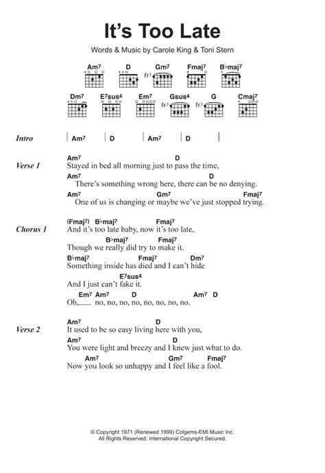 It's Too Late by Carole King - Guitar Chords/Lyrics - Guitar Instructor