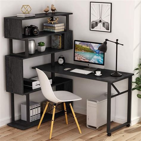 Tribesigns Rotating Computer Desk with 5 Shelves Bookshelf, Vintage ...