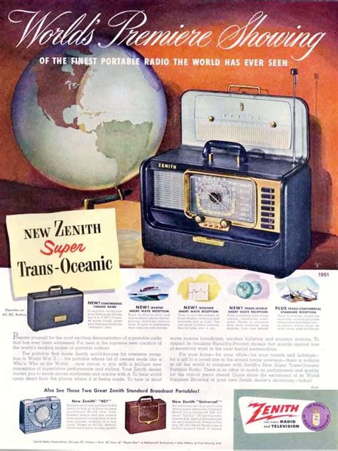 an advertisement for the world's finest radio and travel gear from 1950 ...