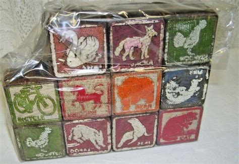 Antique Wooden Blocks Animals Set of Eleven | #3923099455