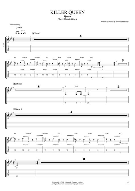 Killer Queen by Queen - Full Score Guitar Pro Tab | mySongBook.com