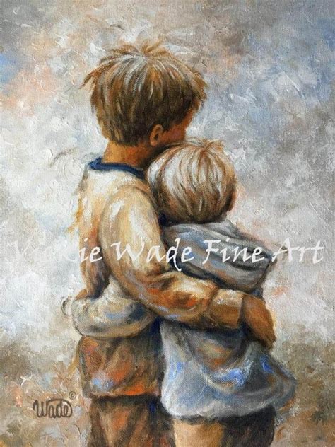 Two Brothers Hugging Art Print, Two Sons, Two Little Boys Hugging, Two Sons, Two Sandy Blonde ...