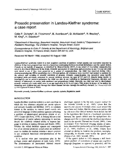 (PDF) Prosodic preservation in Landau-Kleffner syndrome: a case report | Colin Doherty ...