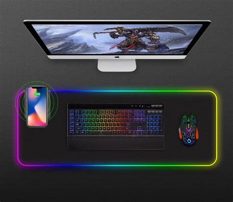 Fast 10W Wireless Charging Keyboard Mat RGB LED Light Gaming Mouse Pad ...