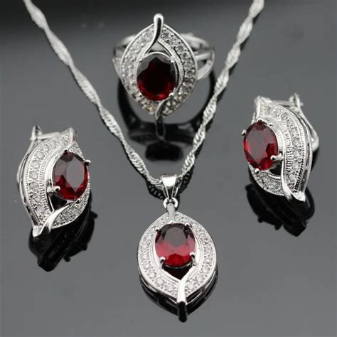 Aliexpress.com : Buy Handmade Silver Color Red Garnet Jewelry Sets For Women Earrings Ring ...