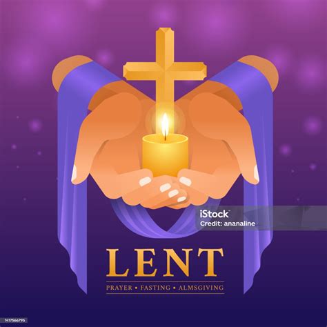 Lent Prayer Fasting And Almsgiving Hands With Purple Cloth Hold Gold Cross Crucifix Sign And ...