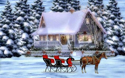 Winter Wonderland: A Christmas HD Wallpaper with Sleigh and Snowy Charm