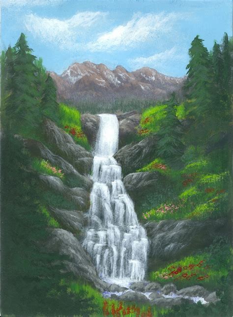 Waterfall Painting Landscape Art Alpine Cascade by ArtworkByErinn