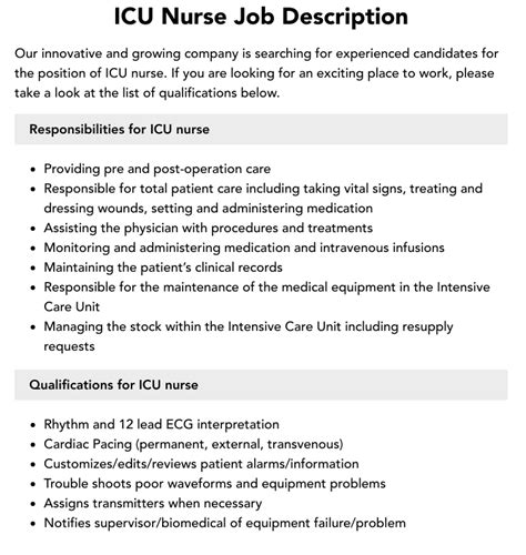 ICU Nurse Job Description | Velvet Jobs