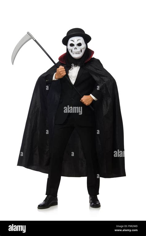 Man with scary mask isolated on white Stock Photo - Alamy