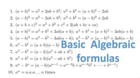 Basic Algebraic Formulas Part 1 - YouTube