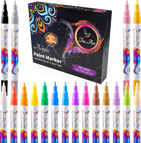 Amazon.com: Acrylic Paint Pens Set of 18 Vibrant Color Markers Kit For Rock Painting, Ceramic ...