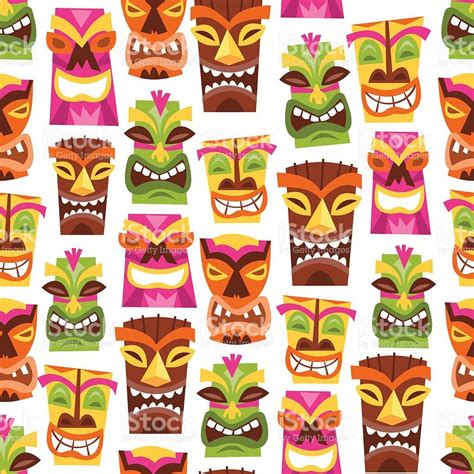Retro Hawaiian Luau Party Tiki Seamless Pattern Background royalty-free stock vector art Hawaian ...