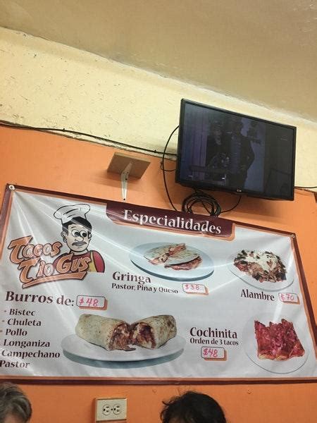 Menu at Tacos Tio Gus restaurant, Mexico City