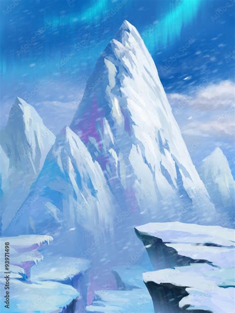 Illustration: Ice Mountain in the North Pole. With Aurora. It was ...