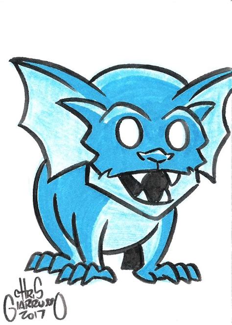 a drawing of a blue cat with big eyes