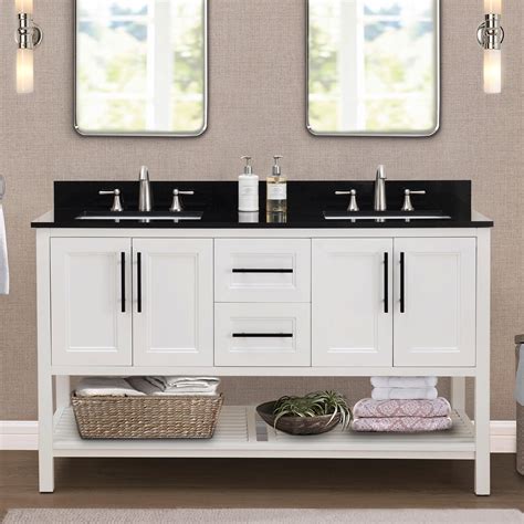 Sunjoy White 60 in. Transitional Style Double Sink Bathroom Vanity ...