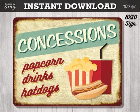 Concessions Printable Sign Concessions Digital Sign 8x10 | Etsy