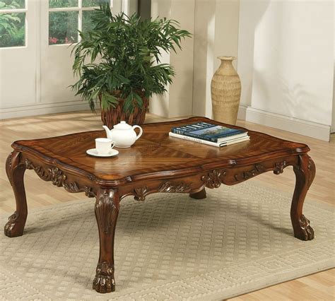 Traditional Carved Wood Occasional Coffee Table In Cherry Finish New - Walmart.com - Walmart.com