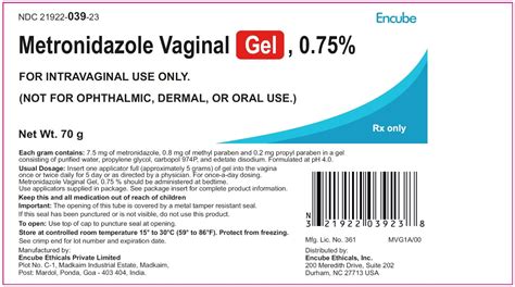 DailyMed - METRONIDAZOLE VAGINAL GEL, 0.75%- metronidazole gel