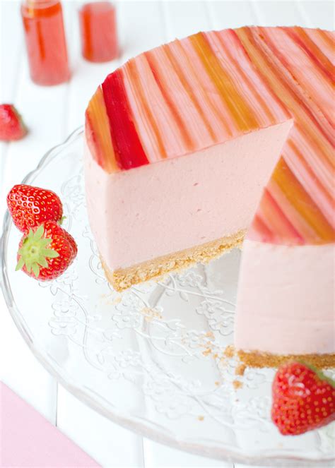 Strawberry Mousse Cake with Candied Rhubarb - The Tough Cookie