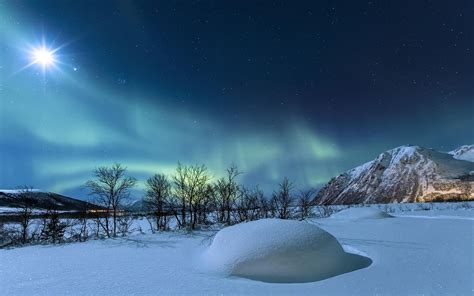 Fonds d'écran Norvège, l'hiver, la nuit, les étoiles, la neige, les ...