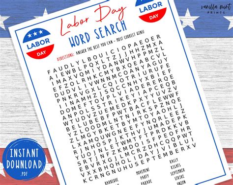 Labor Day Word Search Game Printable Labor Day Party Games - Etsy | Word search games, Labour ...