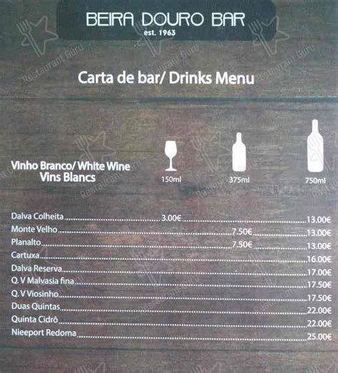 Menu at Beira Douro pub & bar, Vila Nova de Gaia