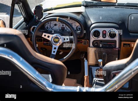 An interior of a convertible Japanese Mazda Mx-5 Miata sports car Stock ...