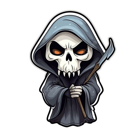 Cute Grim Reaper Drawing Cartoon Grim Reaper Halloween Sticker, Grim Reaper, Reaper, Scythe PNG ...