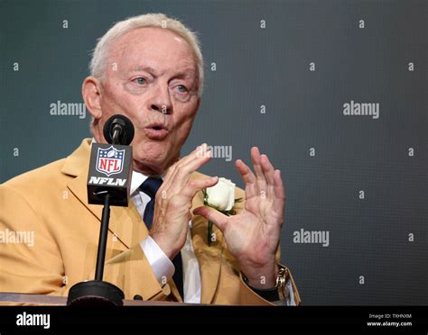 Jerry Jones speaks during his enshrinement into the Pro Football Hall of Fame at Tom Benson Hall ...