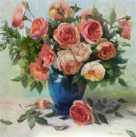 Austin Roses - 3 Oil painting by Ling Strube | Artfinder