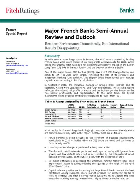 Fitch - Major French Banks Semi-Annual Review and Outlook | Bnp Paribas ...