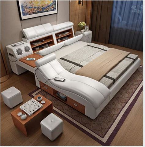 Soft Leather Smart Bed Frame With Storage | Leather bed, Leather bed ...