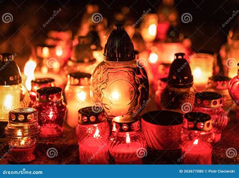 Candles in the Cemetery on All Saints Day Stock Photo - Image of organ ...