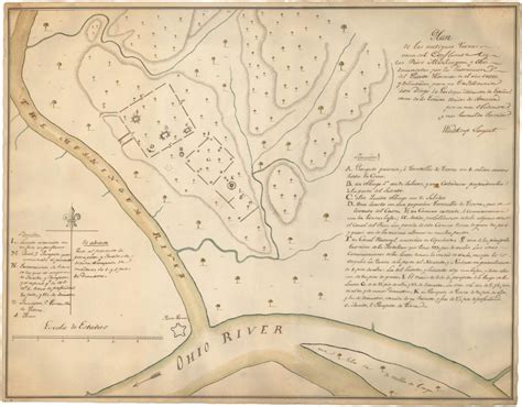 Important 18th-century manuscript map of the Indian mounds at Marietta, Ohio... with intriguing ...