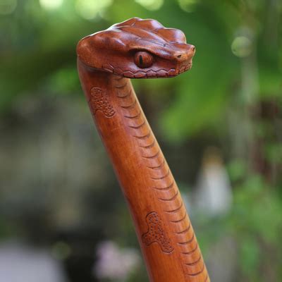 Hand Carved Mahogany Wood Snake Walking Stick - Snake Head | NOVICA