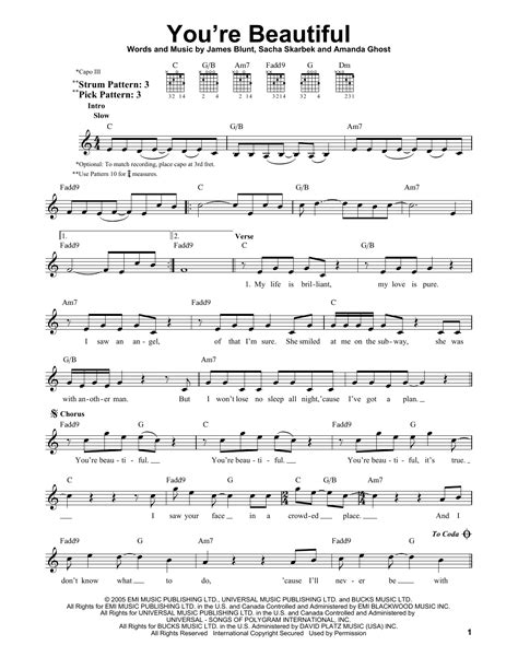 You're Beautiful sheet music by James Blunt (Easy Guitar – 156095)