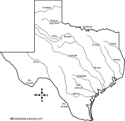 Outline Map of Texas Rivers