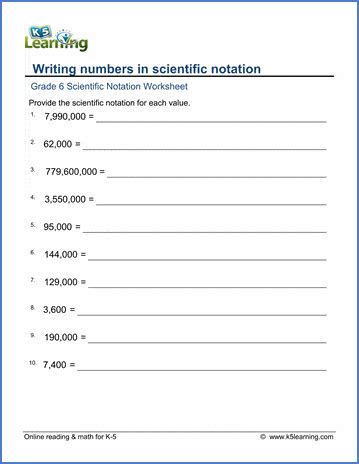 Grade 6 Place Value & Scientific Notation Worksheets | K5 Learning