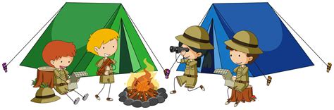 Four kids camping out 363480 Vector Art at Vecteezy