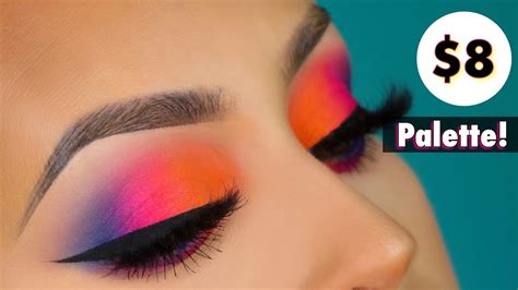 Colorful eyeshadow tutorial $8 palette! - YouTube