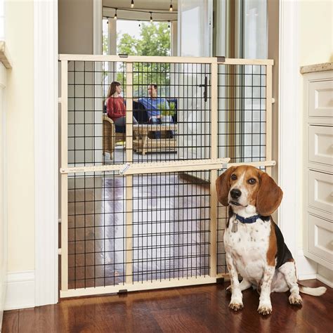 North States MyPet Natural Wood Extra Tall Wire Mesh Dog Gate, 29.5"- 48" Wide, Sustainable ...