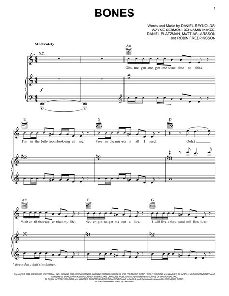 Imagine Dragons Bones Sheet Music Notes, Chords | Sheet music, Imagine dragons, Sheet music notes