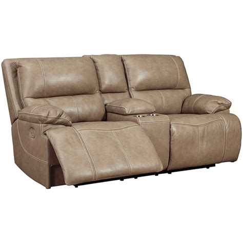 Ashley Furniture Ricmen Leather Power Reclining Loveseat in Putty - Walmart.com