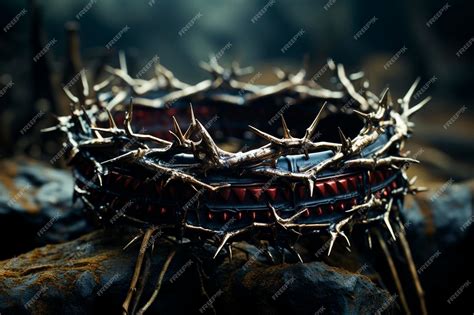 Premium AI Image | Cross of thorns with crown of thorns on dark ...